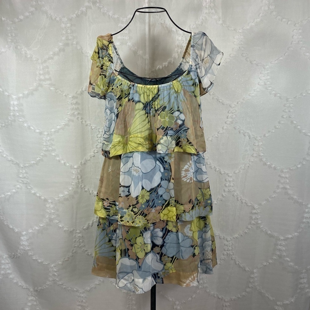 marciano silk floral ruffle tunic size S